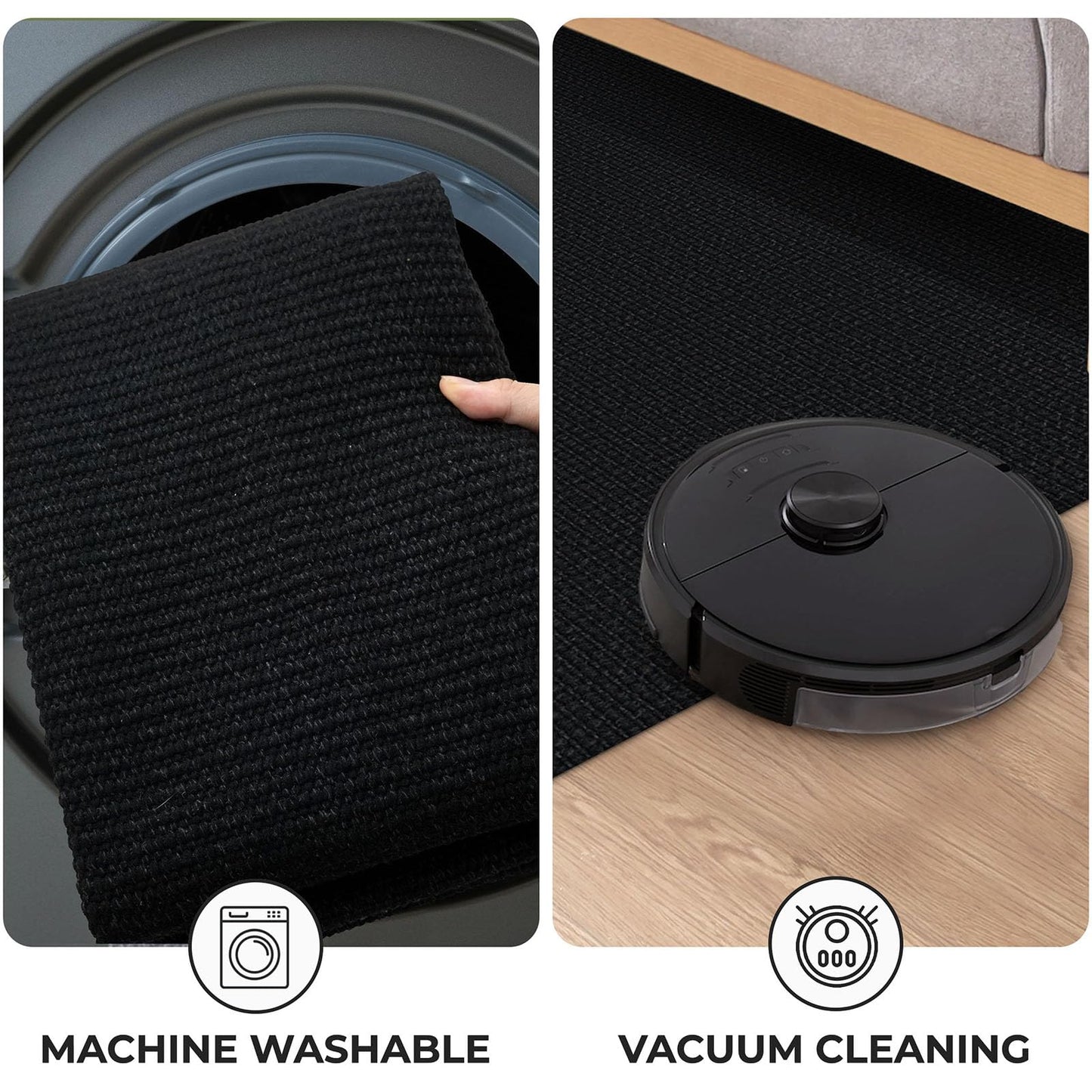 KOZYFLY Washable Runner Rug 2x6 Ft Runners for Hallways Non Slip Kitchen Runner Rugs Braided Cotton Entryway Runner Indoor, Carpet Runners for Hallway Kitchen Entryway Bedroom, Black