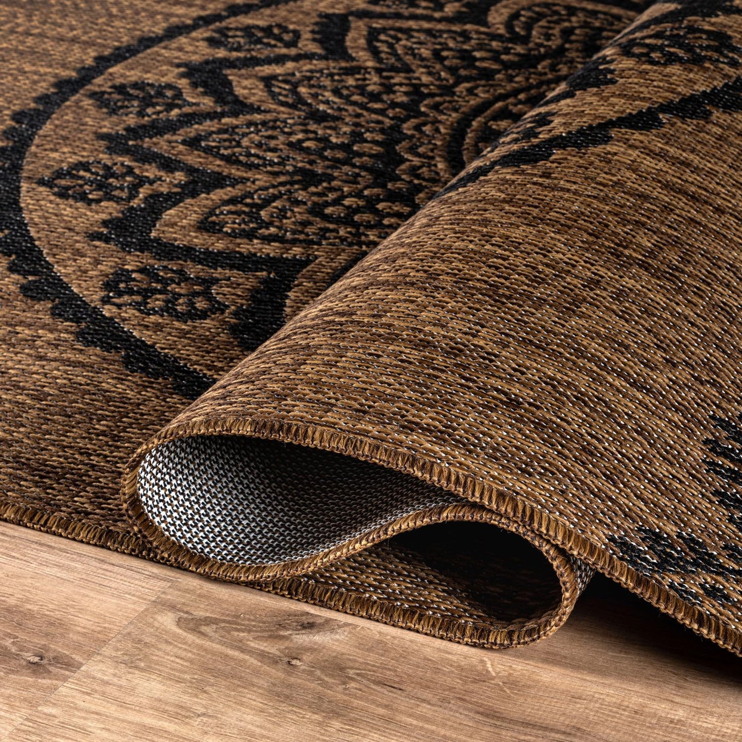 CAMILSON Outdoor Rug 5x7 Modern Area Rugs for Indoor and Outdoor Patios and Porches - Waterproof Washable Non-Shedding Easy-to-Clean Outside Carpet (5 x 7 Medallion - Gold/Black)