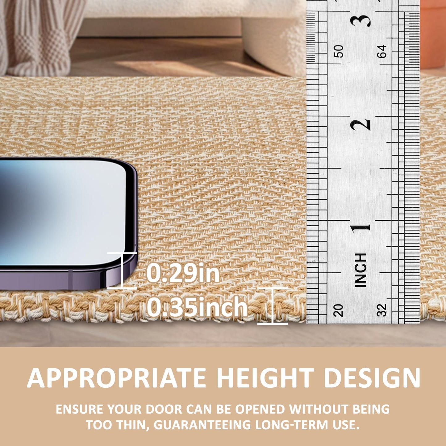 Washable Runners for Hallways 2x8 ft Kitchen Runner Non Slip Rubber Backed Hall Runners Cotton Entryway Runner Rugs Floor Carpet Floor Rugs for Living Room Indoor Backdoor Bedroom Kitchen(Khaki/Ivory)