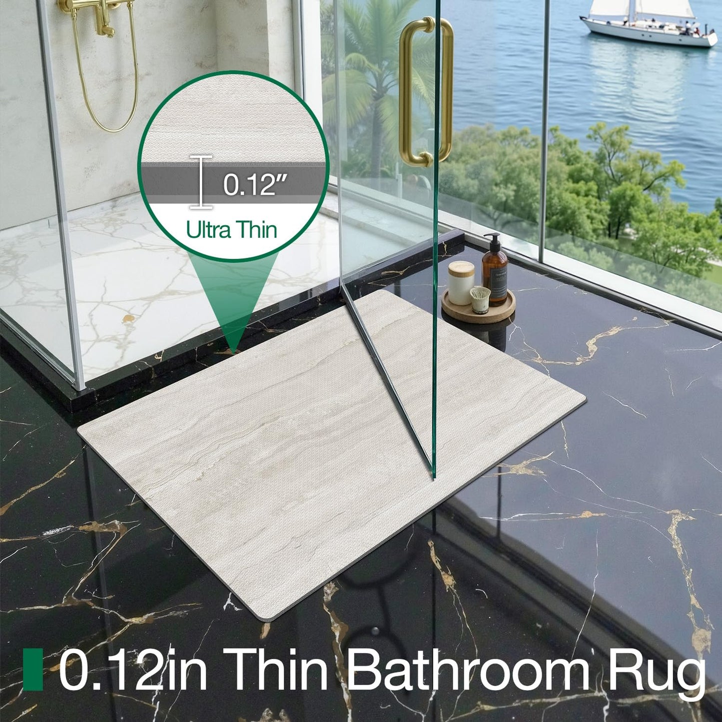 LUMI Ultra Thin Bath Mat, Super Absorbent Quick Dry Bathroom Rugs, Non-Slip Bathroom Mats, Marble Bathmats Fit Under Door, Bathtub, Sink, Shower Room, 24"x36", Light Grey