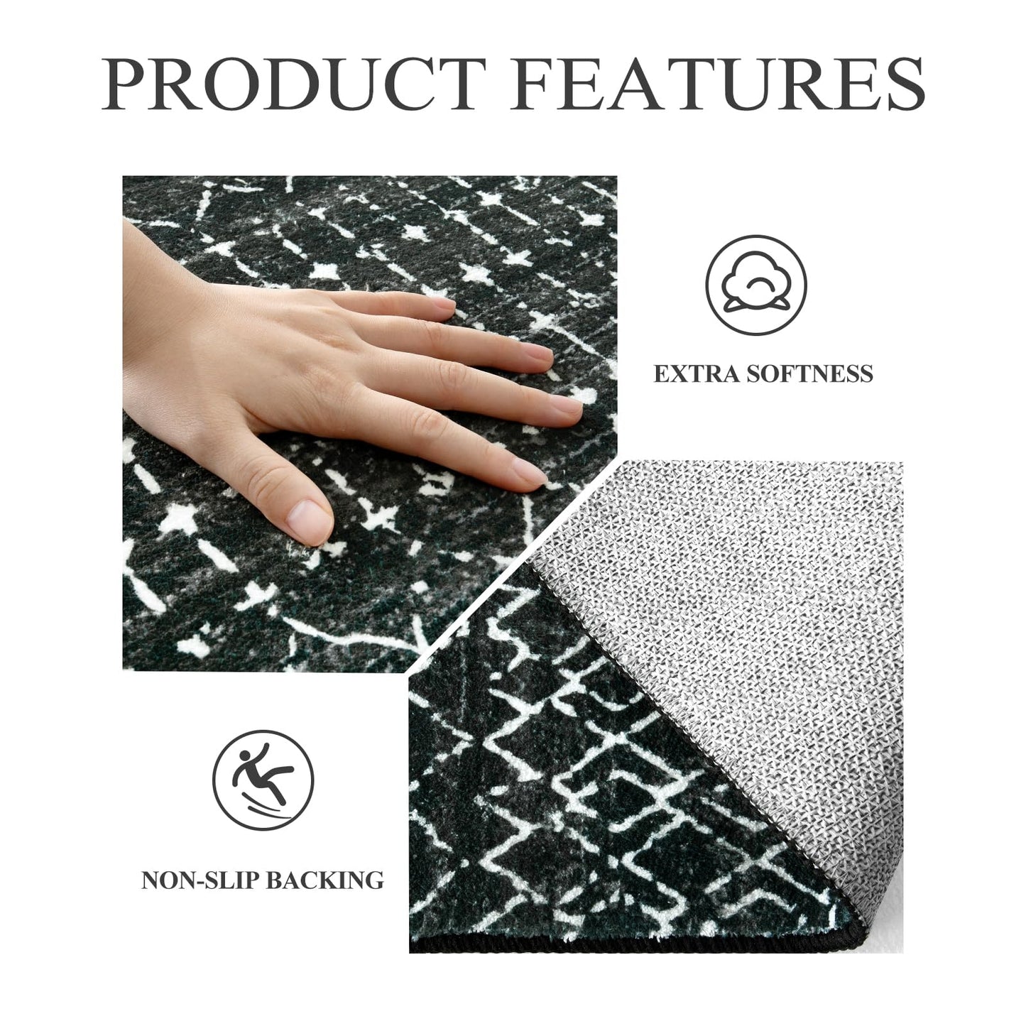 Lahome Moroccan 2x6 Black Runner Rug Non-Slip, Kitchen Rug Runner Washable Non-Skid Hallway, Geometric Print Distressed Carpet for Entryway Laundry Hana