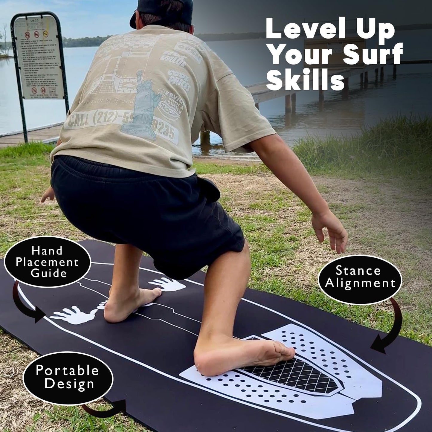 SurfStance Surf Training Mat 72" × 27.5" - Surf Yoga Mat for Pop-Up Practice, Balance & Surfing Workout - Durable Non-Slip Neoprene Rubber Surf Mat Trainer for Home and Surf Fitness