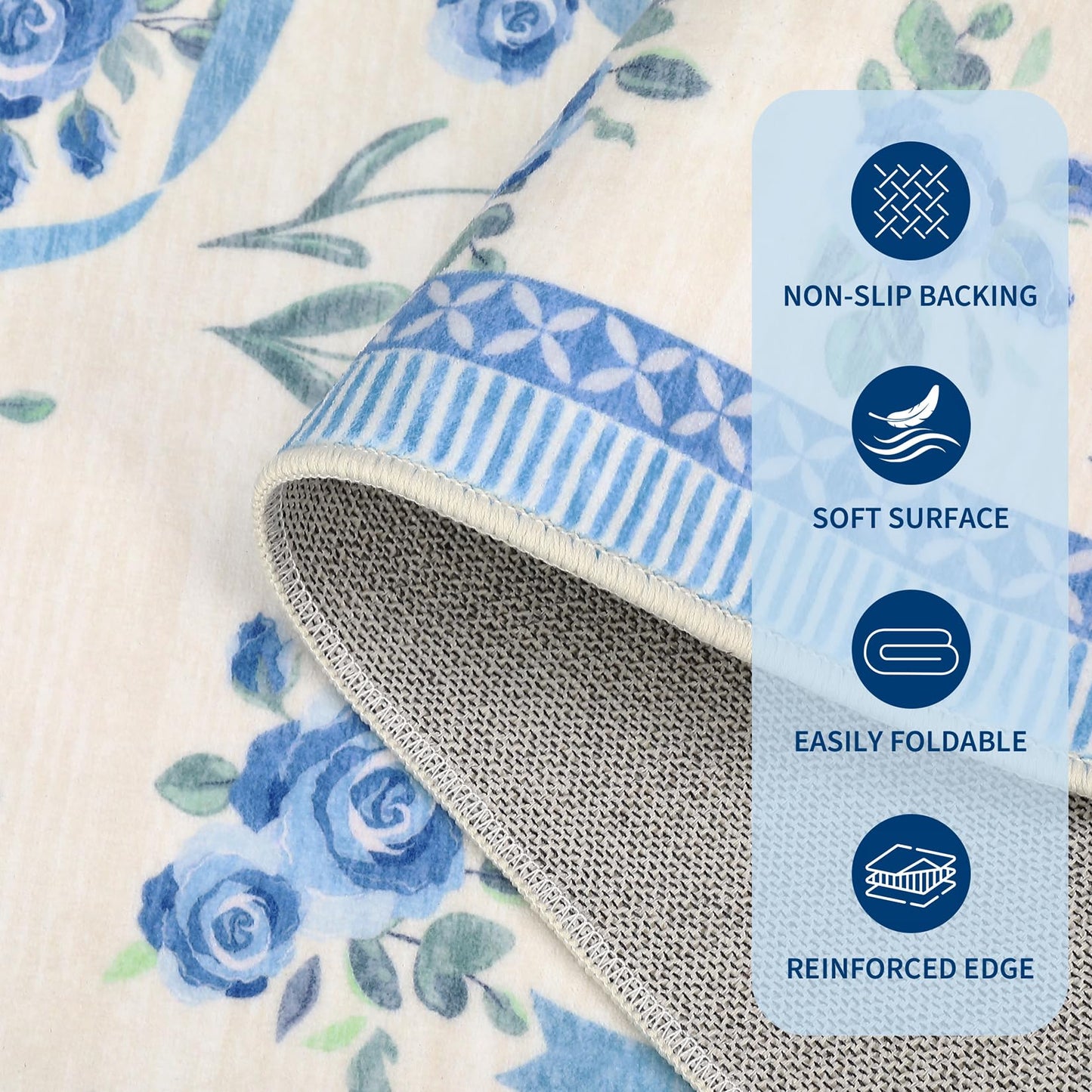 GarveeHome Runners for Hallways Non Slip, 2x6 Kitchen Runner Rug Blue and White Rugs for Bedroom Girls, Low Pile Soft Washable Runner Floral Bow Rug for Nursery Entryway Dorm