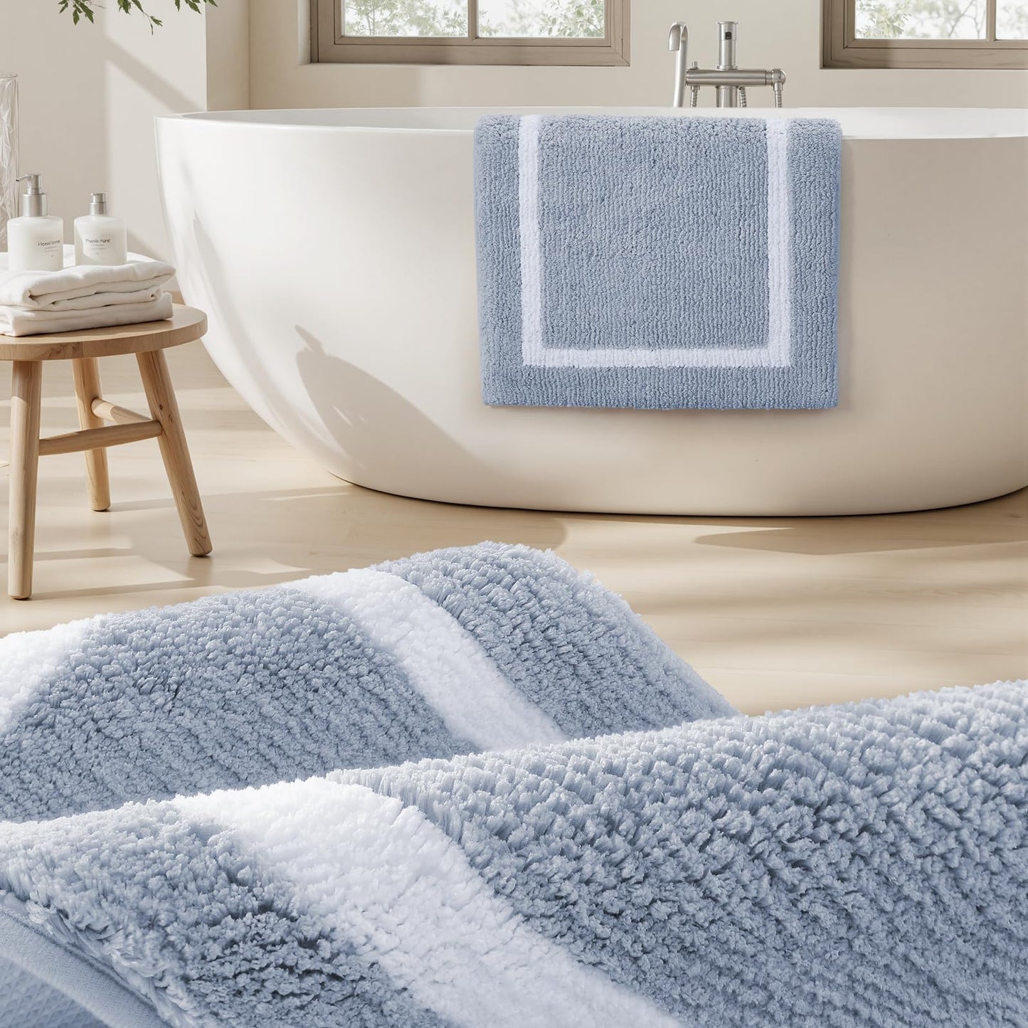 HOMEIDEAS Bathroom Rugs Sets 2 Piece, Super Soft and Absorbent Microfiber Tufted Bath Mats, Non-Slip and Machine Washable Bath Rugs(Blue)