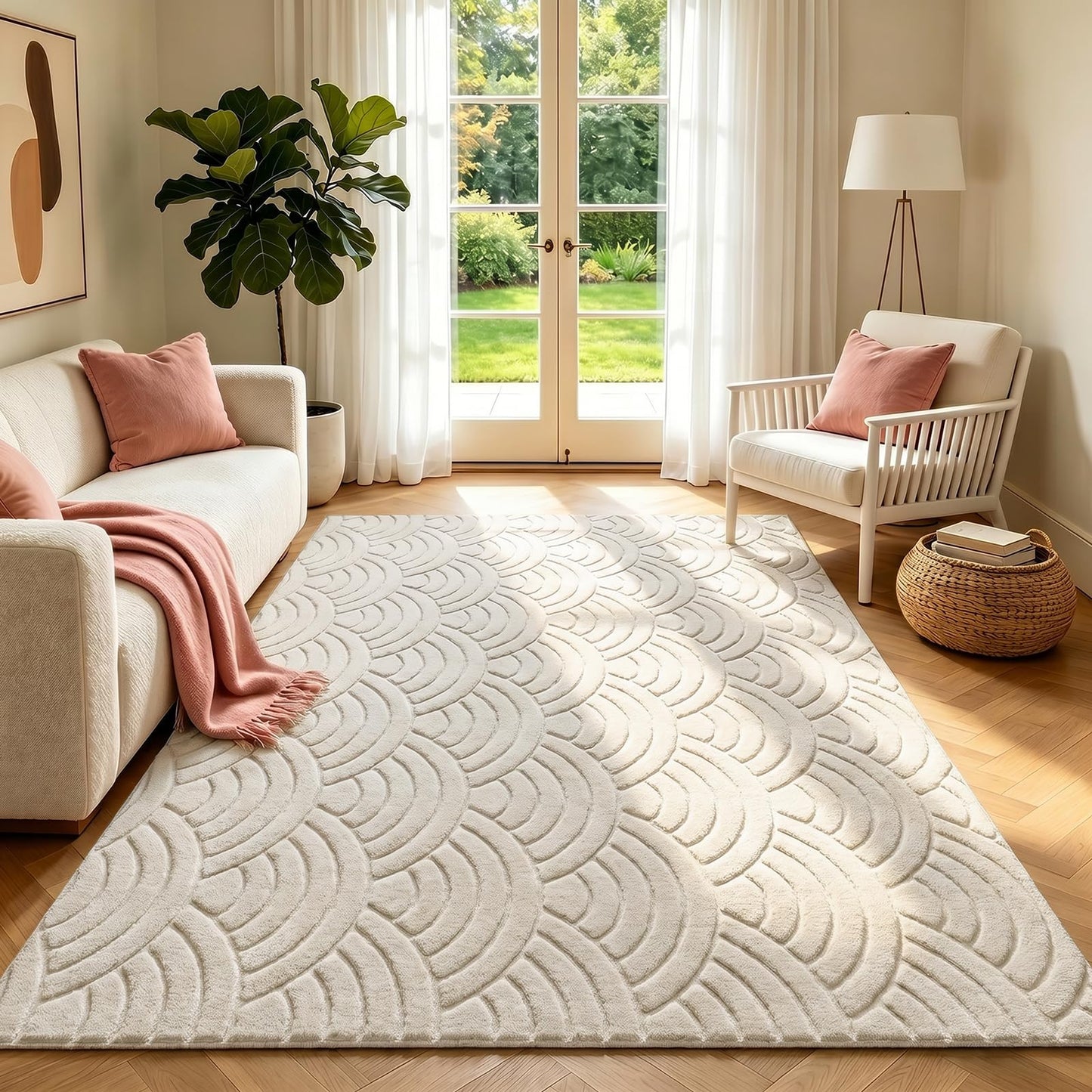 SHACOS Soft Cozy Fluffy Arch Waves Pattern High-Low Textured Area Rug 5'x7'