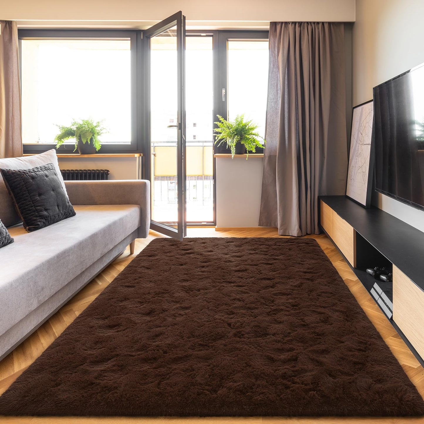 DETUM Fluffy Area Rug Coffee 4x6 for Bedroom Soft Living Room Rug Large Washable and Nonslip Carpets Modern Home Decoration