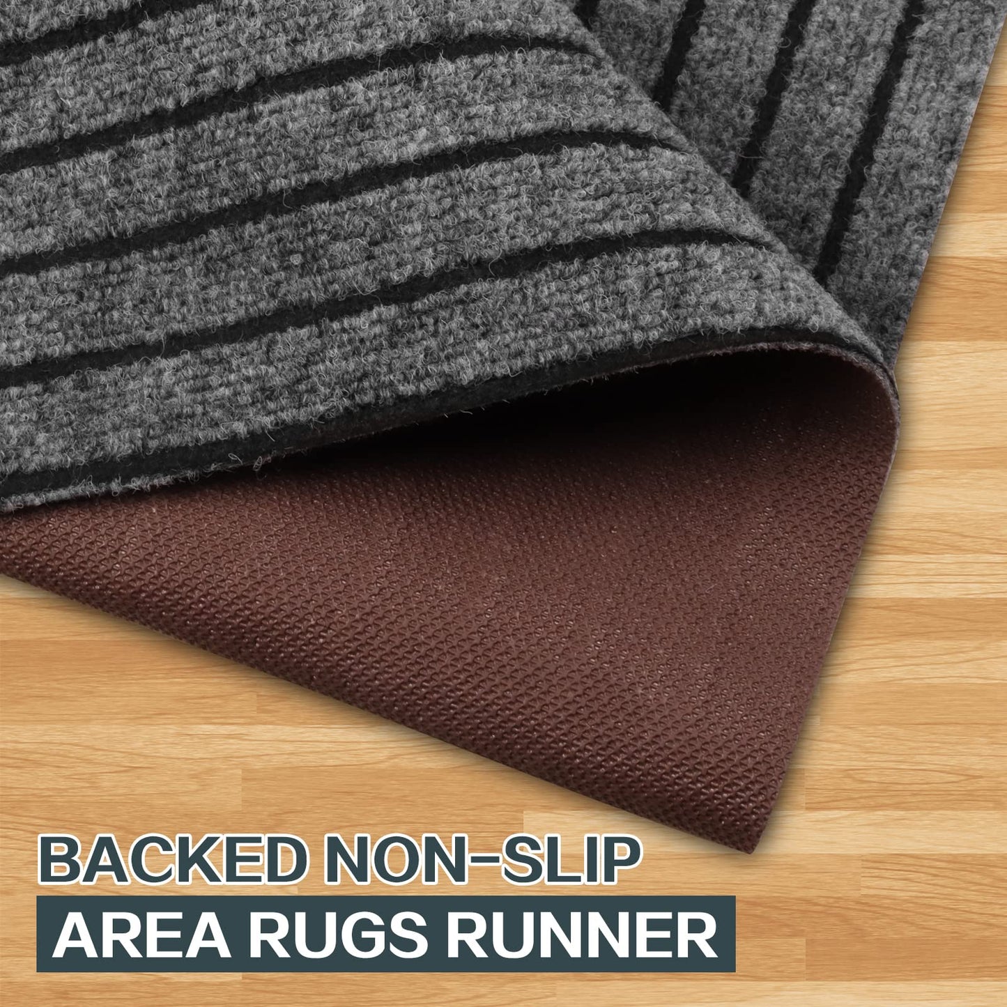 Heyroll Custom Size Hallway Runner Rug, Backed Non-Slip Waterproof Runner Rugs, Washable Outdoor Indoor Carpet Runner Rug for Floor, Entryway, Kitchen, Laundry, Balcony, Garage 2' x 6', Stripe Gray