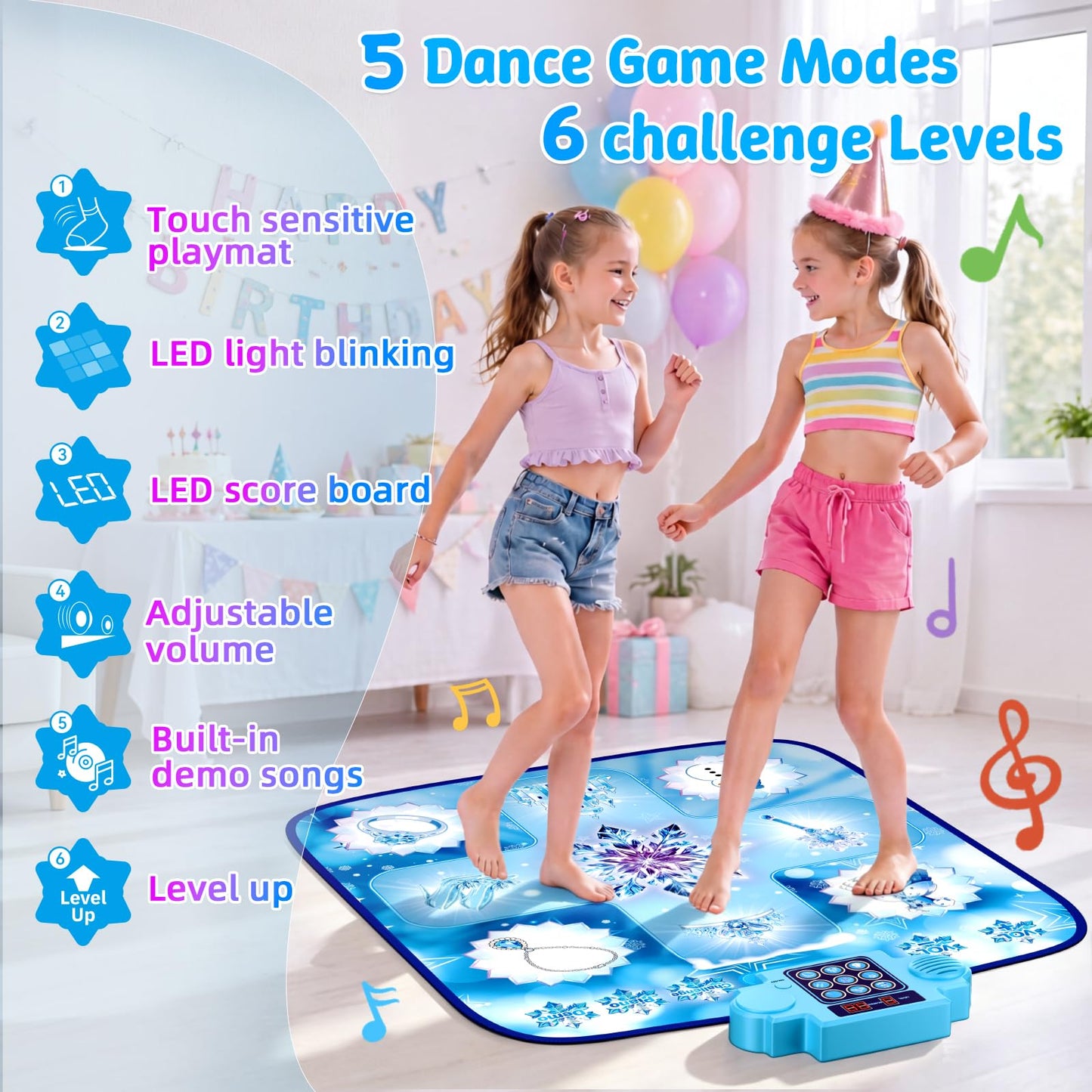 LZFYMXOK Dance Mat for Girls–Electronic Dance Game Toy Pad with 8 Challenge Levels, 3 Modes & LED Score Display, Frozen Toys for Girls Rhythm Step Play Mat, 2026 Birthday Gifts for Ages 3-12