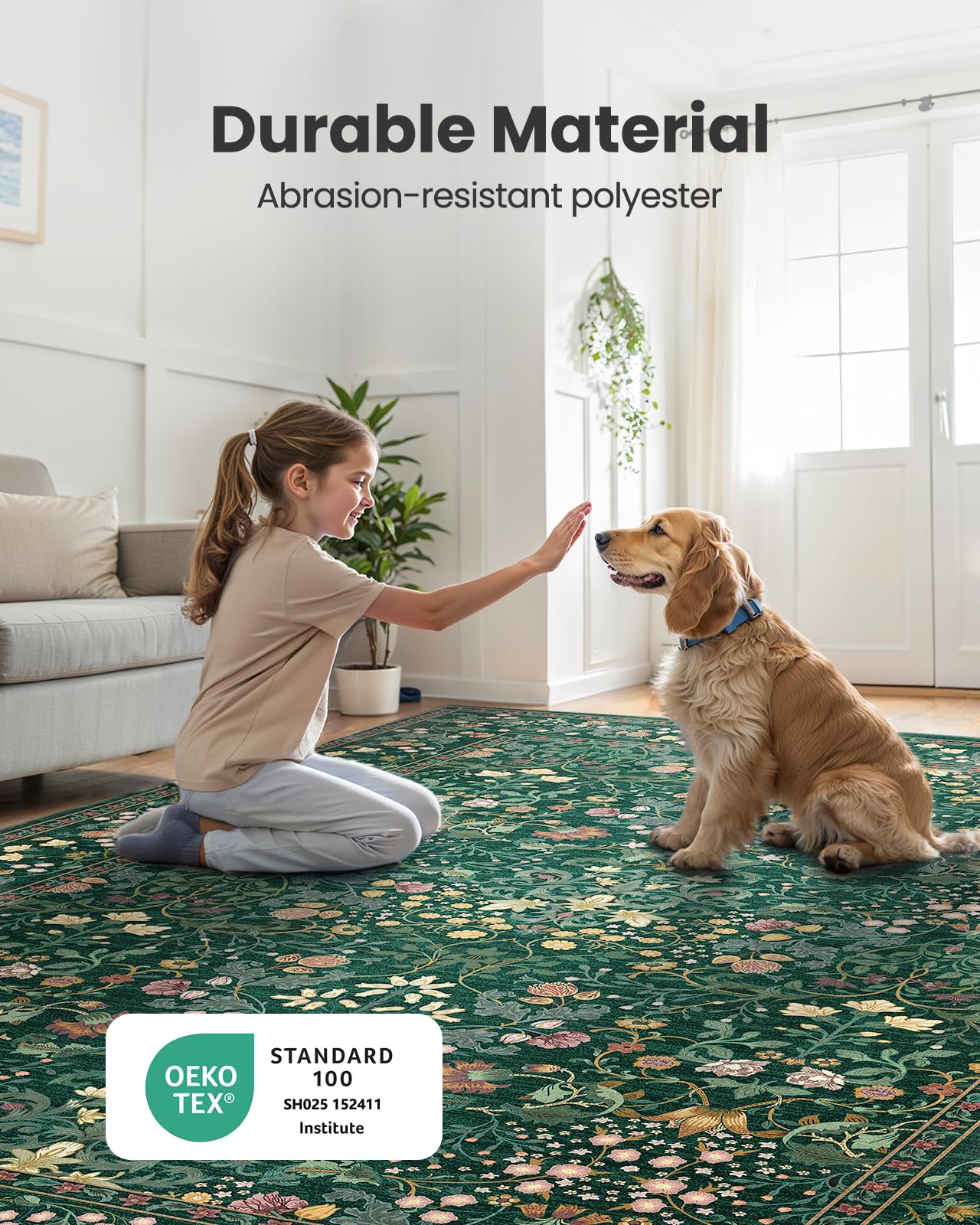 AMADA HOMEFURNISHING 8x10 Washable Area Rugs for Living Room, Non-Slip & Low-Profile Floral Large Area Rug with Durable Edge Binding, Soft Rugs for Living Room, Bedroom, Dining Room