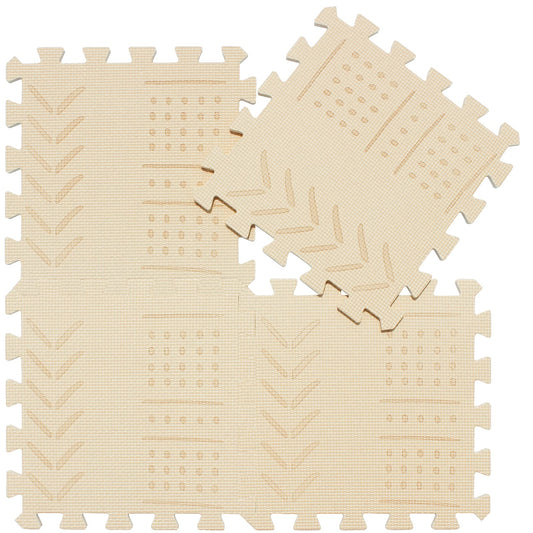 qqpp EVA 18 Tiles Baby Play Mat for Playing, Interlocking Foam Floor Mats for Tummy Time & Crawling, Puzzle Flooring Tiles with Laser Pattern for Kids. Beige. QL-91(J) b18N