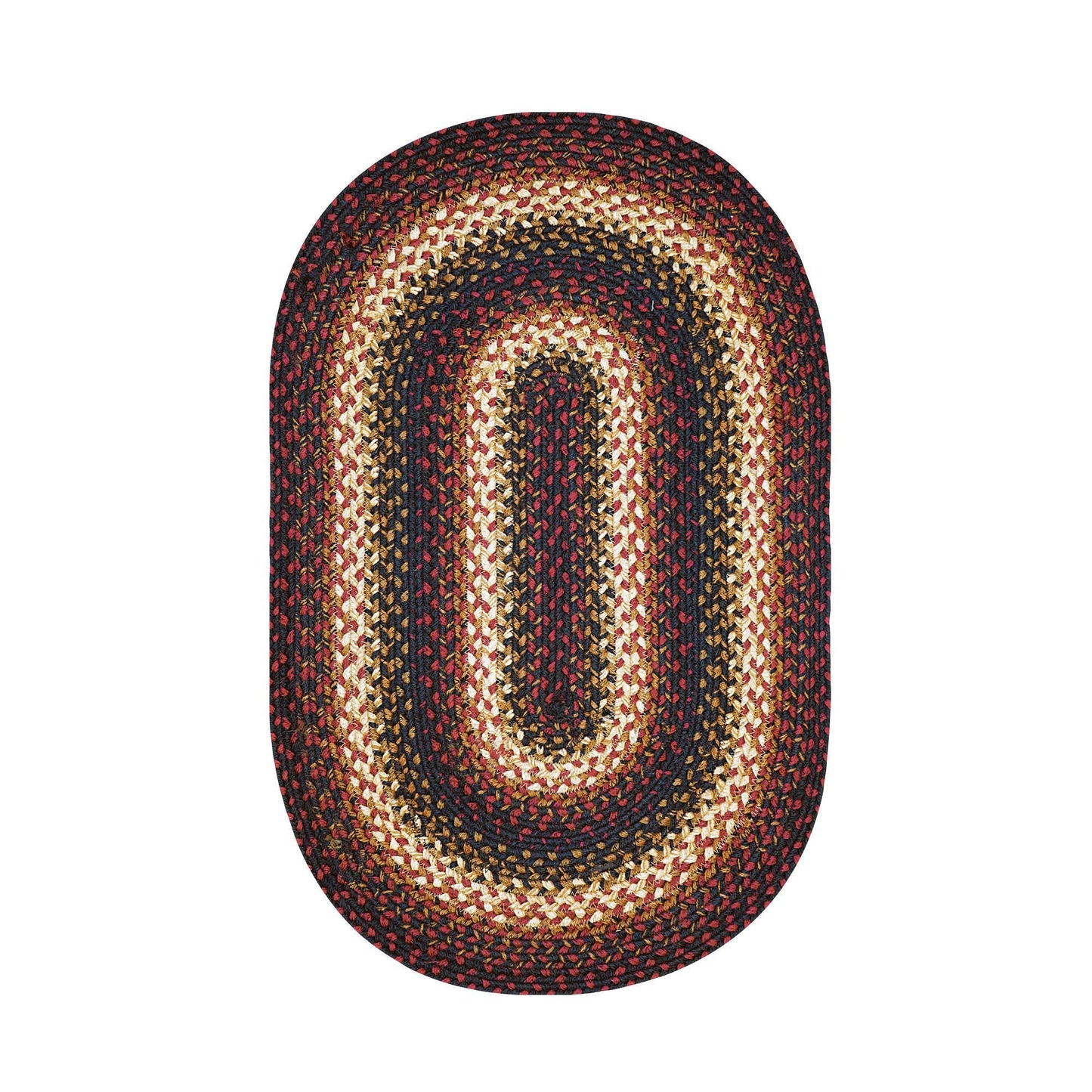 Oval Jute Braided Rug – All Natural Fiber 20" x 30" Area Rug, Made with Natural Jute Twine – A Reversible Rug for Rustic Home Décor – Homespice Prescott Oval Jute Rug 20" x 30" with Black, Red, Brown