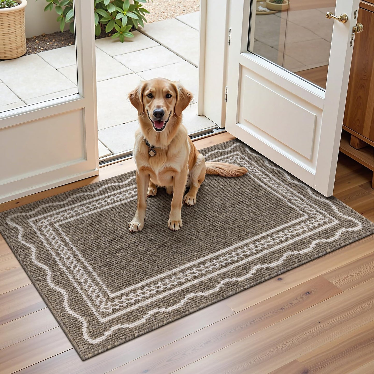 Ileading Indoor Door Mat 2x3ft, Absorbent Dog Muddy Paws Mats, Low-Profile Entrance Small Runner Carpet with Non-Slip Rubber Backing, Washable Inside Welcome Mat for Hallway,Entryway,Kitchen (Brown)