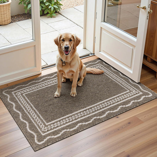 Ileading Indoor Door Mat 2x3ft, Absorbent Dog Muddy Paws Mats, Low-Profile Entrance Small Runner Carpet with Non-Slip Rubber Backing, Washable Inside Welcome Mat for Hallway,Entryway,Kitchen (Brown)