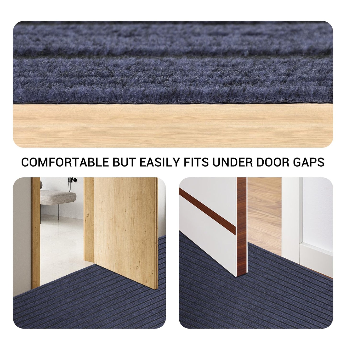 Stripe Runner Rug 2 x 6 ft Indoor Outdoor, Gray Non Slip Rubber Backing, Waterproof Low Profile Area Runner for Hallway, Entryway, Kitchen, Patio, Garage, Stairs & Laundry