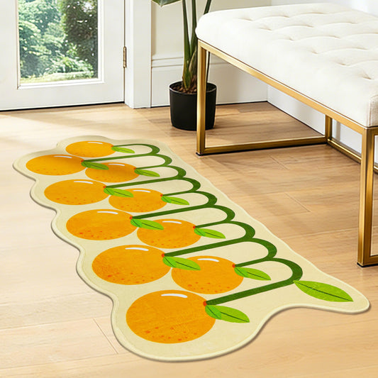XSYarn Irregular Runner Rug, Soft Low-Pile Non Slip Backing Washable Kitchen Laundry Mat Cute Fruit Shape Aesthetic Accent Rug Home Decor for Bedroom Living Room Entryway, 20"x48", Orange