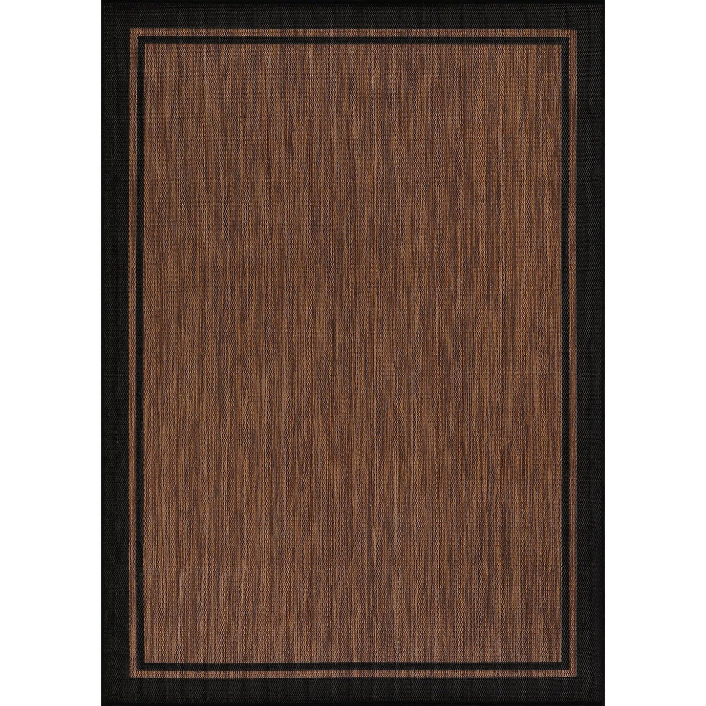 CAMILSON Indoor Outdoor Rug, 6x9 Bordered Nut Brown Black Modern Area Rugs for Indoor and Outdoor Patios, Kitchen and Hallway Mats, Washable Porch Deck Outside Carpet (Bordered Nut Brown Black, 6 x 9)