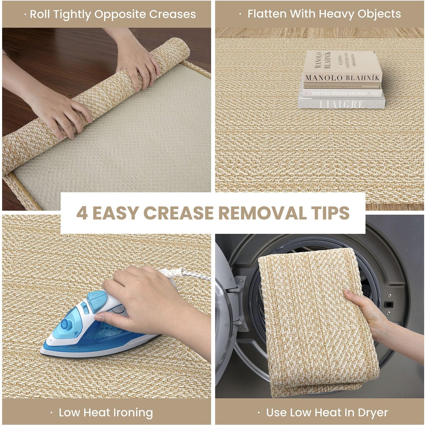 IOHOUZE Washable Area Rug 4x6 Non Slip Rubber Backed Woven Rugs for Entryway Indoor Bedroom Rugs Kitchen Rug Floor Throw Carpet for Entrance Front Door Living Room, Warm Beige/Orange/Apricot