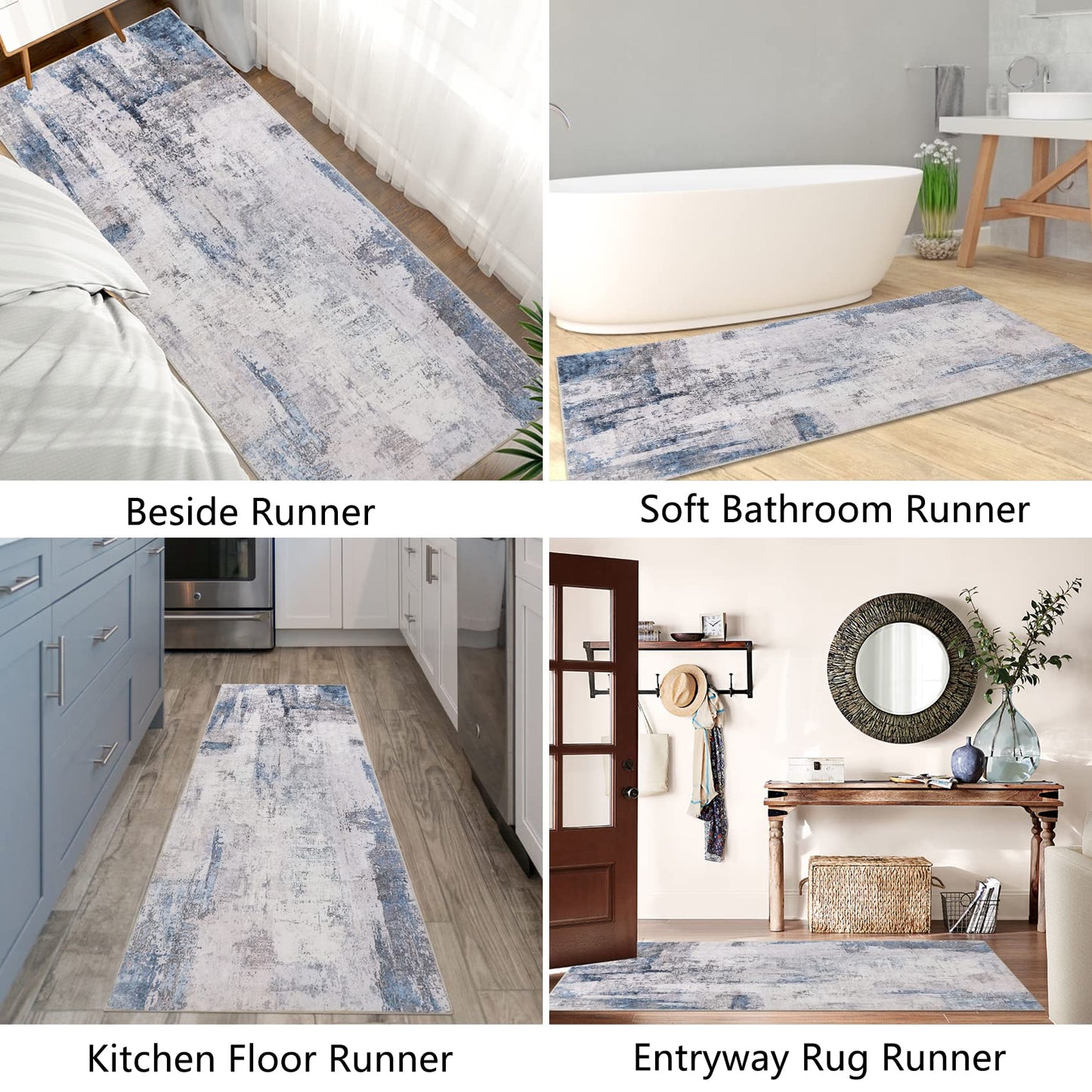 famibay 2x6ft Hallway Runner Rug with Rubber Backing Modern Abstract Washable Rug Runner Soft Fluffy Low Pile Floor Runners Non Skid Floor Carpet Runners for Hallways Entryway Bathroom Kitchen