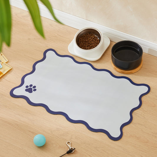 Ralxion Scalloped Dog Feeding Mat, Absorbent Mats for Dog Food and Water Bowl, Dispenser, Feeder, Trendy Cute Aesthetic Pet Placemat for Dogs, Cats, Puppy Accessories Navy Blue, 12" x 19"