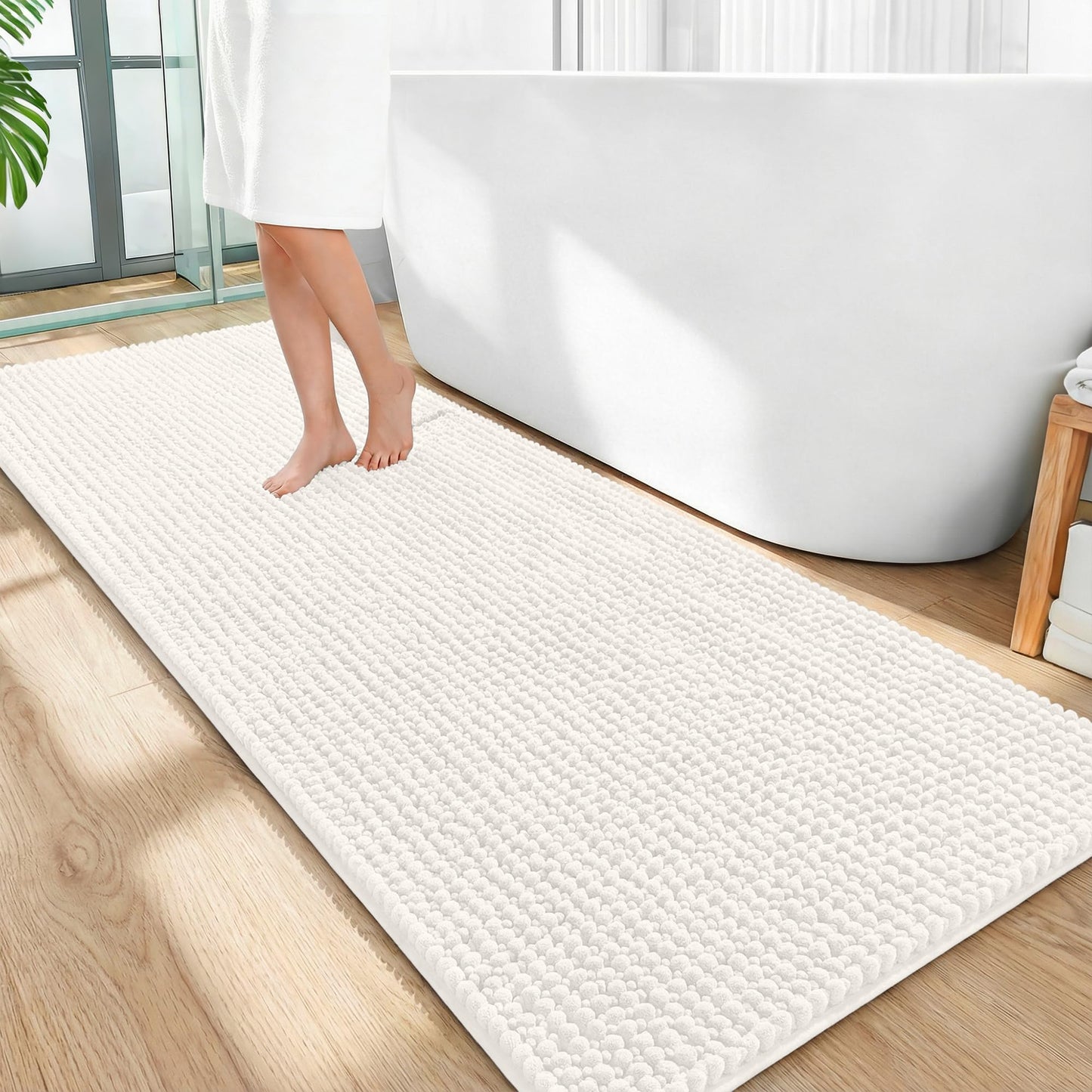 OLANLY Thick Bathroom Runner Rugs 59x24, Extra Soft Absorbent Chenille Bath Rugs, Rubber Backing, Machine Wash Dry, Long Bath Mats for Bathroom Floor, Tub and Shower, Home Decor Accessories, Ivory