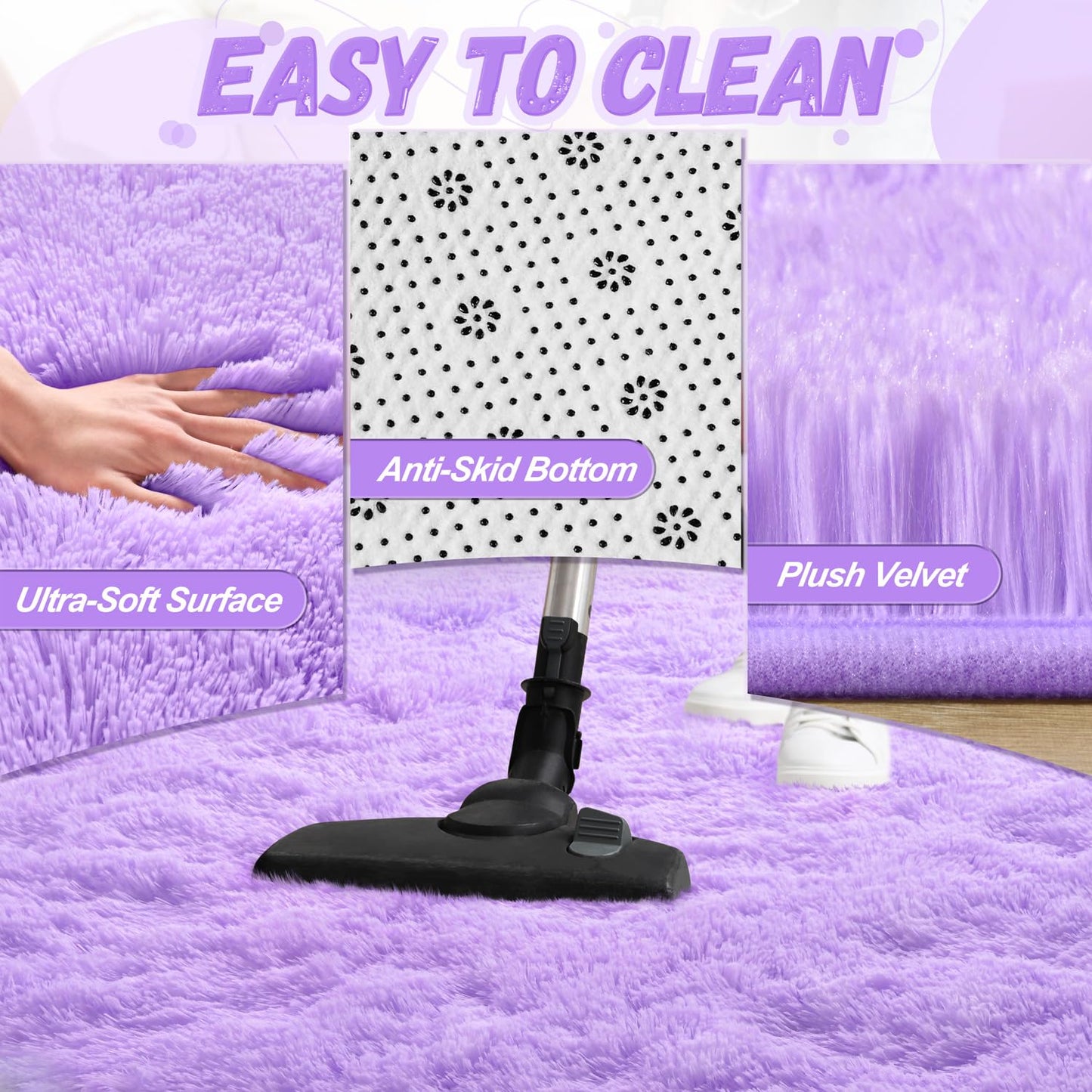 CUBNBUD Purple Hexagon Rug for Princess Tent, 4x4.6Ft Fluffy Area Rug for Girls Room, Shag Plush Soft Carpet for Play Tent, Cute Mat for Princess Room Decor