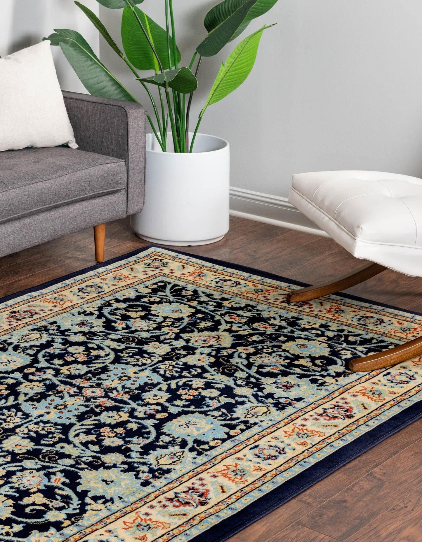 Unique Loom Sialk Hill Collection Area Rug - Washington (4' 1" x 6' 1" Rectangle, Navy Blue/ Cream)