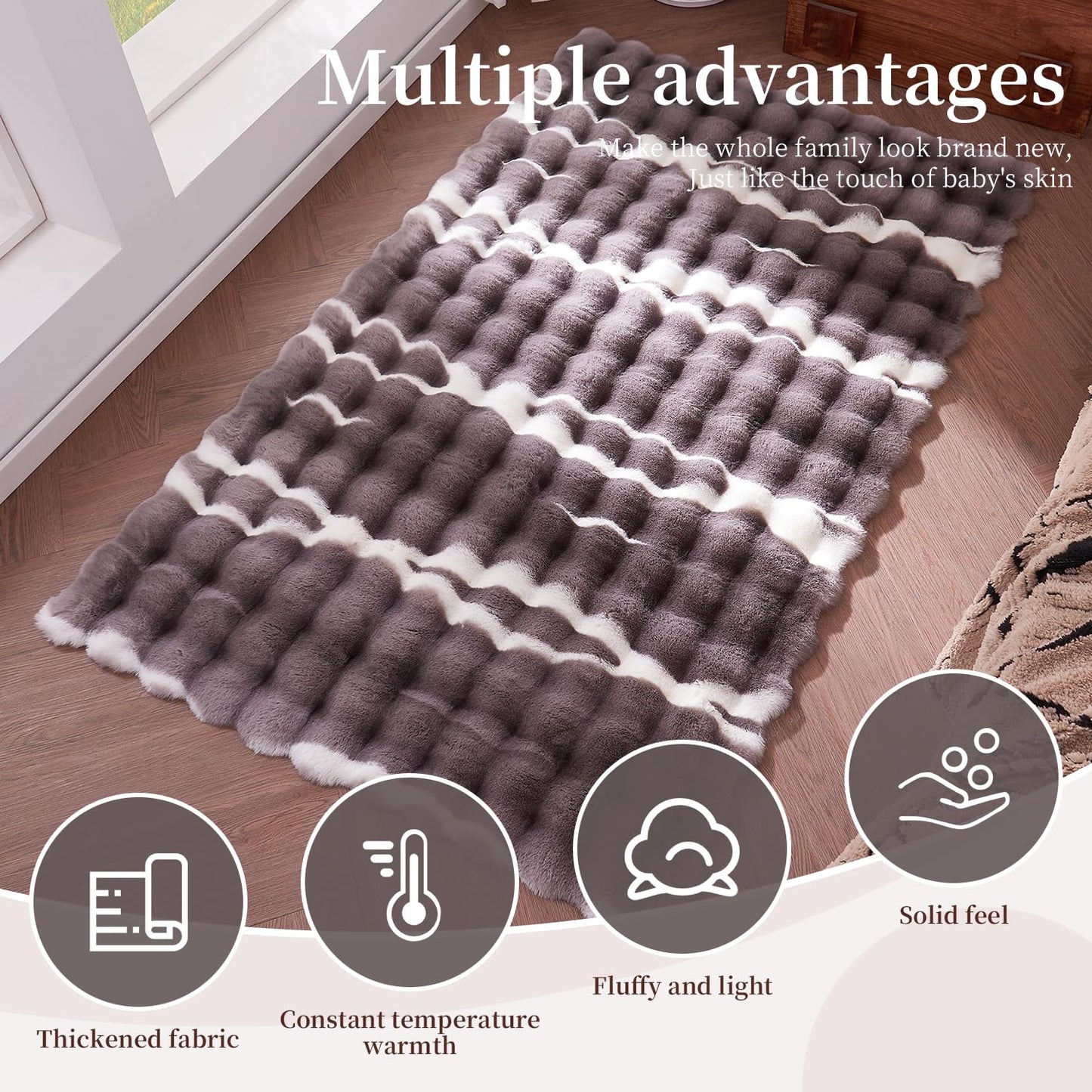 LLMolly 3x5-foot Synthetic Rabbit Fur Rug, Multicolor Bubble-Patterned Velour Design. Soft, Plush, Slip-Resistant, and Machine Washable. Ideal for Living Rooms and bedrooms as a Rectangular Area Rug