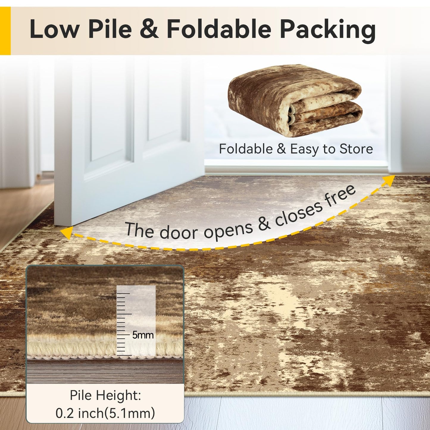 RELEANY Washable Area Rugs 5'x7' Non-Slip Modern Abstract Soft for Living Room Entryway Bedroom Kitchen, Print Pattern, Brown Tan Beige Coffee