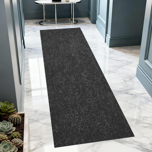 2x8 ft Outdoor Runner Rug, Non-Slip Indoor Outdoor Carpet Runner with TPR Backing, Waterproof Mat for Hallway, Kitchen, Patio, Garage, Deck, Entryway, Black Fine Stripes