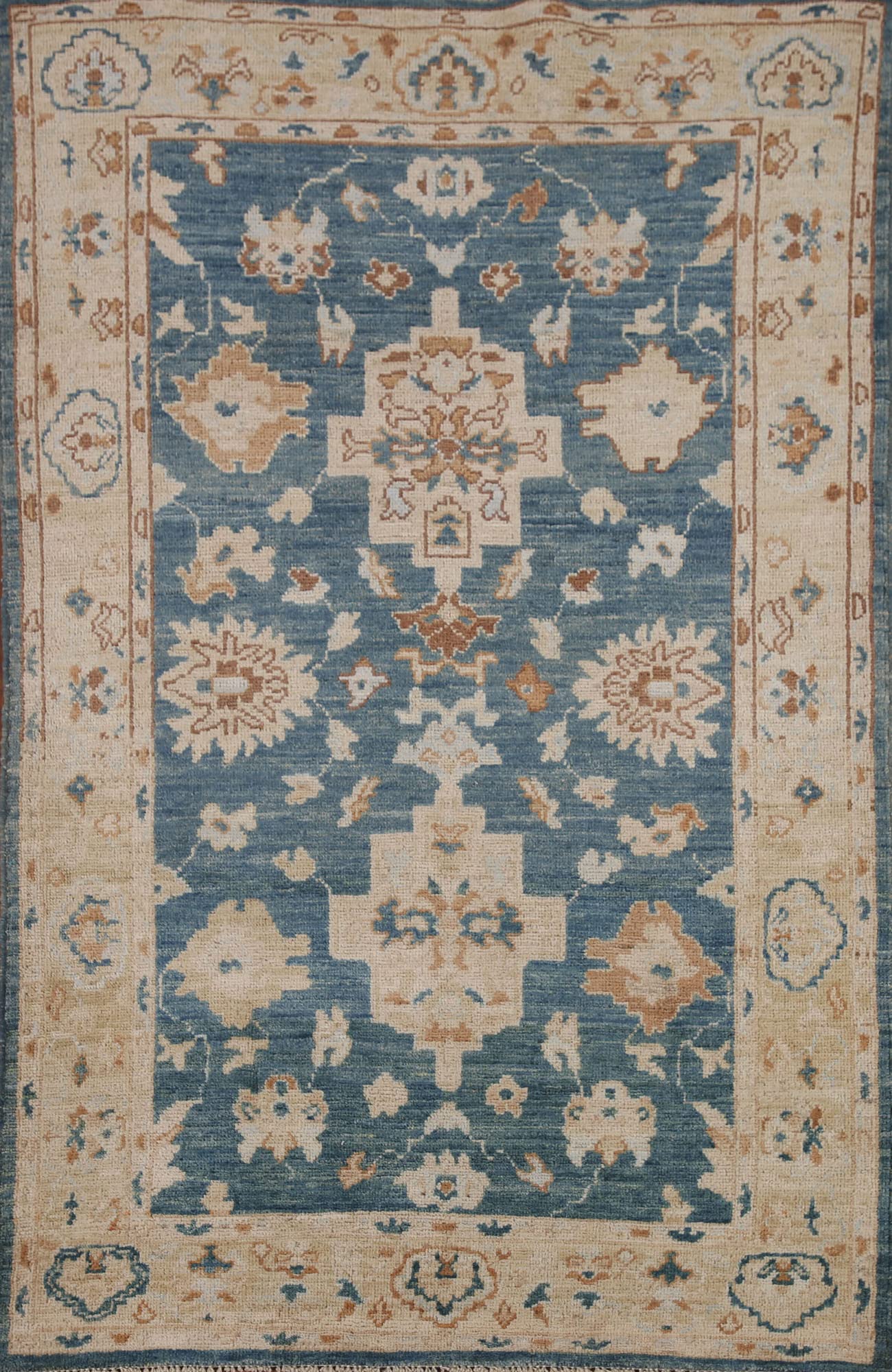 Vegetable Dye Oushak Turkish Area Rug 4x6 Hand-Knotted Wool Carpet (3' 10'' x 6' 1'')