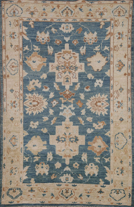 Vegetable Dye Oushak Turkish Area Rug 4x6 Hand-Knotted Wool Carpet (3' 10'' x 6' 1'')