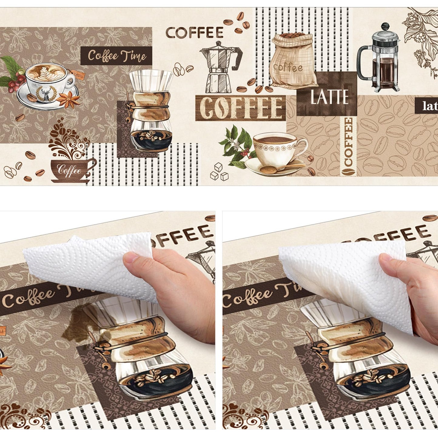 comfoyar 2 Piece Kitchen Mat Set, Coffee Non-Slip Waterproof Kitchen Rugs and Runner Sets Cushioned Kitchen Floor Comfort Standing Mats for Kitchen, Sink, Office, Laundry, 17"x47"+17"x30"