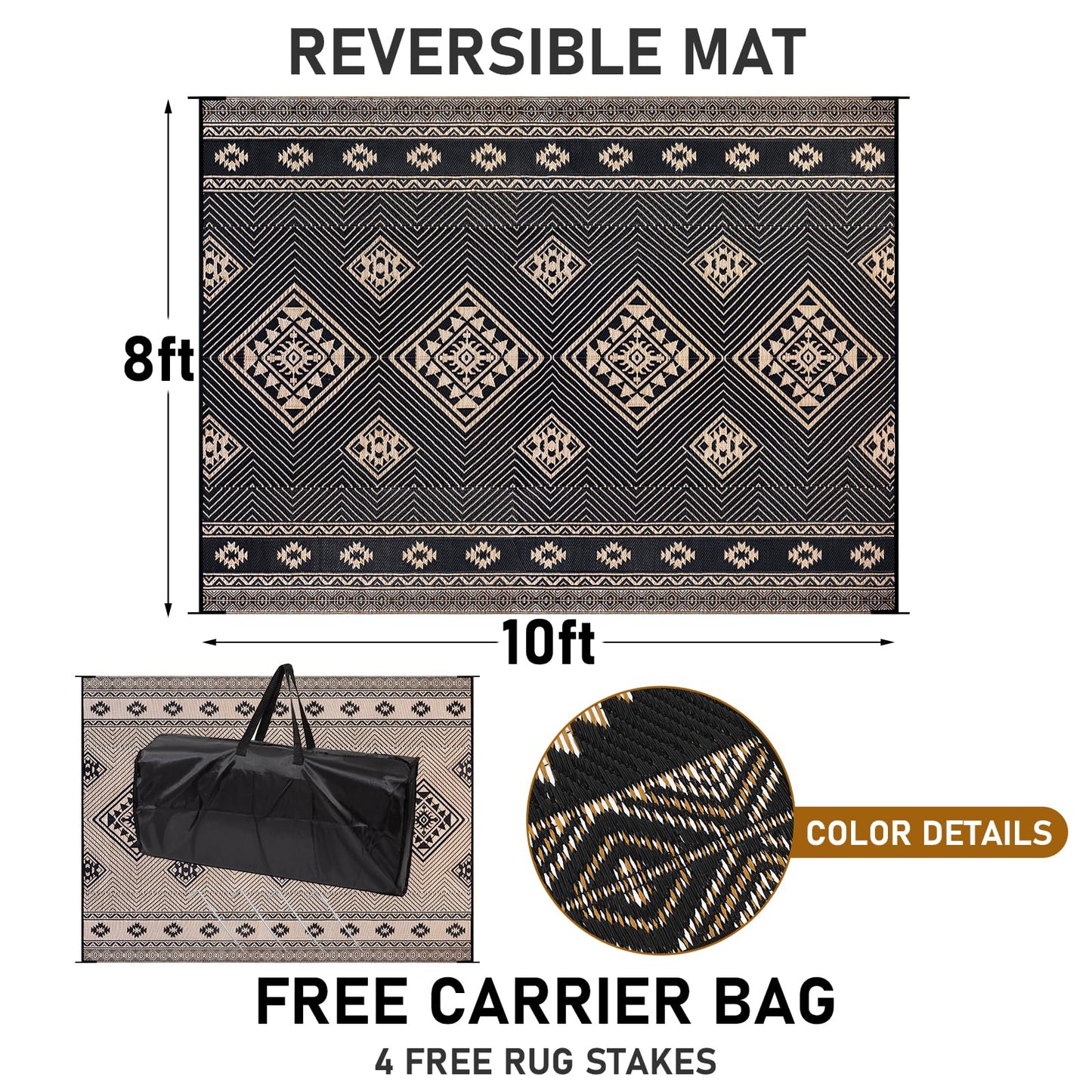 HiiARug Outdoor Rug for Patios Clearance 8'x10' Plastic Straw Rug Waterproof Reversible RV Mat Outdoor Area Rugs for RV, Backyard, Deck, Camping