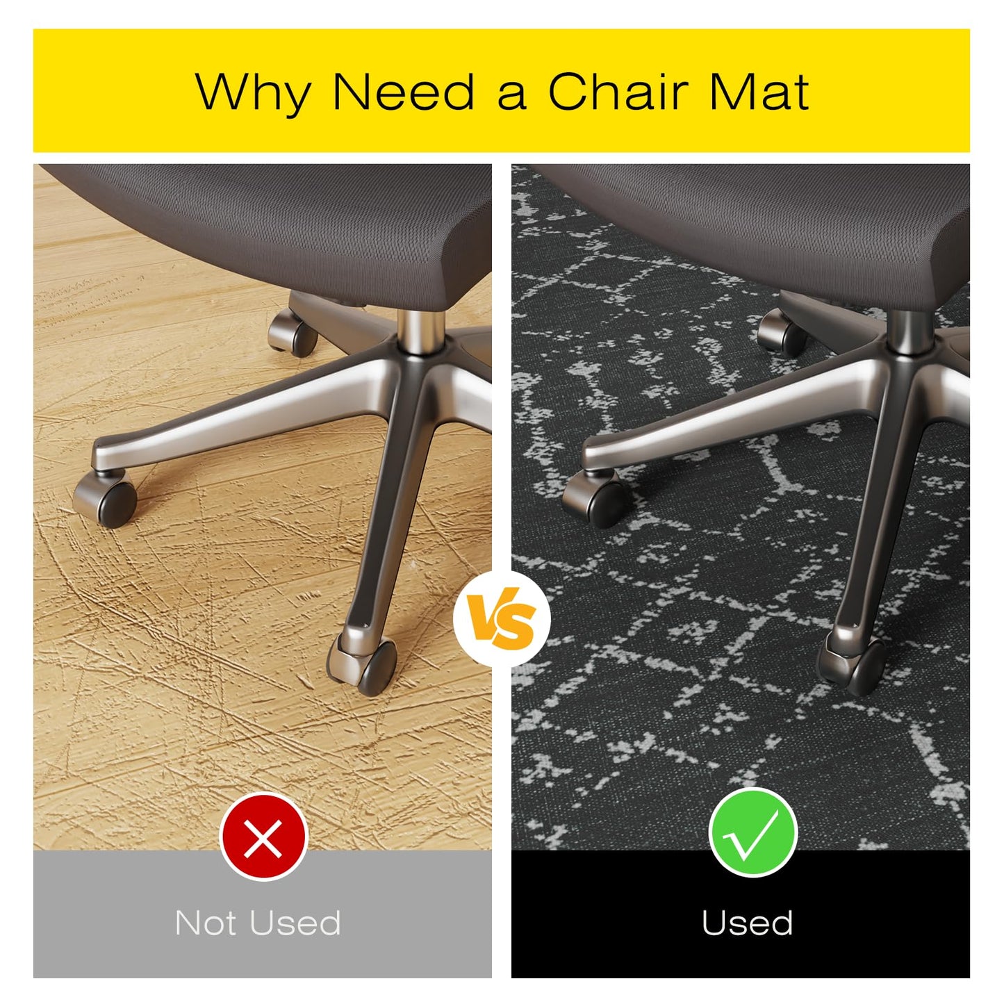 FUNMAT Office Chair Mat for Hard Floors, 75" x 60" Large Chair Mat for Hardwood Floor, Non-Slip Floor Protector Under Desk Rug for Rolling Chair, Washable Area Rug for Home, Black