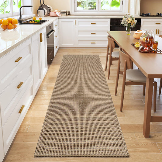 QiCaiJia Runner Rug for Hallway 2x6, Machine Washable Rug Runner Non Slip, Boho Woven Kitchen Runner, Low-Pile Indoor Entryway Rug for High Traffic Areas, Living Room, Laundry Room (2'x6', Brown)