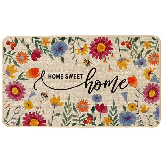 Baccessor Spring Summer Doormat 17x29 inch, Daisy Flowers Floral Home Sweet Home Welcome Door Mat Rug for Floor Non Slip Rubber Backing Mat for Indoor Outdoor