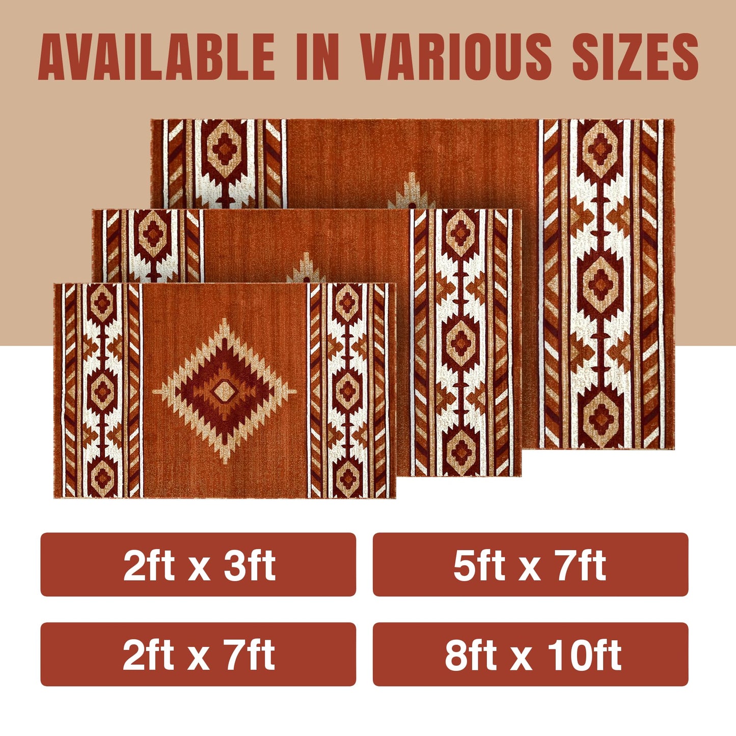 YHSF Southwestern Area Rug - Anti Static, Washable, Soft Native American Tribal Floor Rugs for Living Room, Bedroom, Hallways, and More - Easy-to-Clean Home Decors - Rust, 2 Feet x 3 Feet