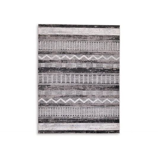 Signature Design by Ashley Henchester Contemporary 5' x 7' Machine Woven Tribal Pattern Medium Area Rug, Low Pile, Machine Washable, Multicolor