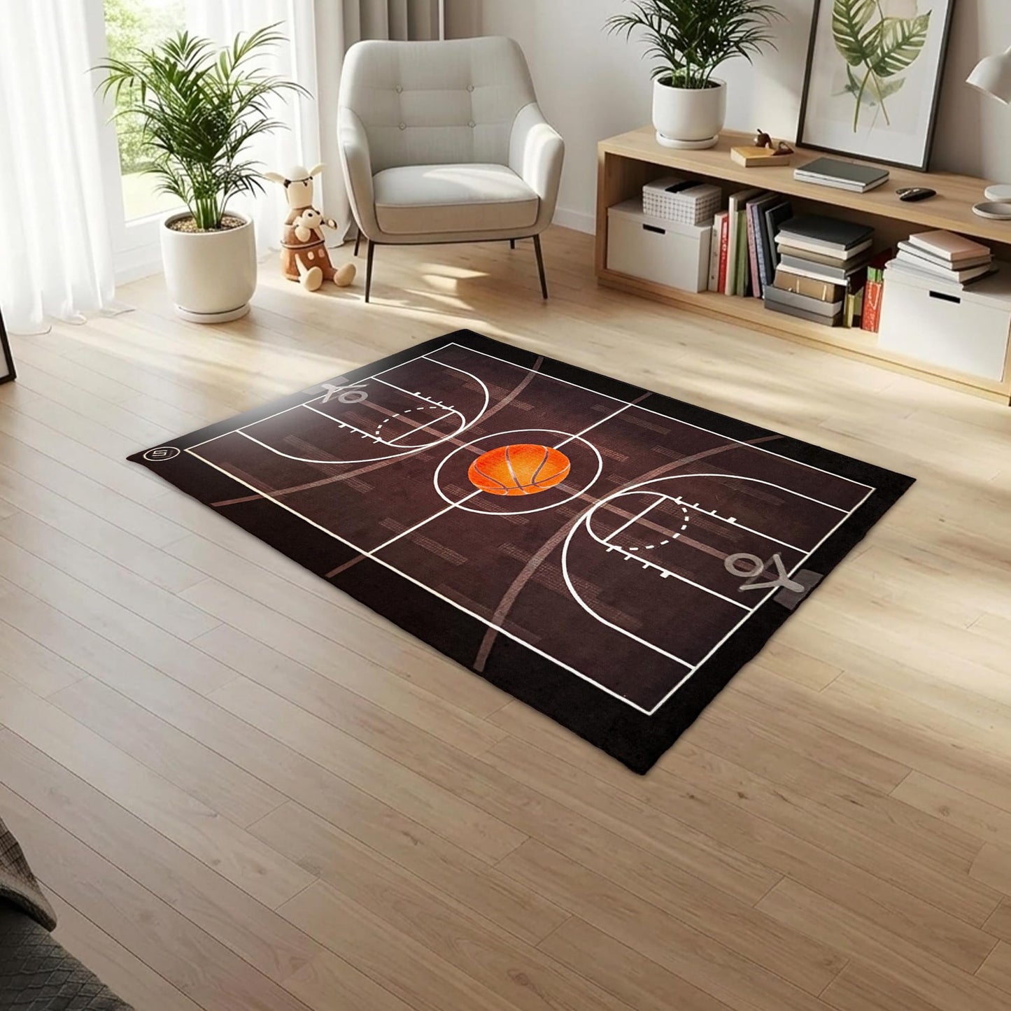 Aurox Studio Basketball Rug - Sports Rugs for Boys Bedroom, 3' x 5' Area Rug with TPR Backing, Indoor Basketball Carpet for Kids Room, Non-Slip Court Design, Great Boys Room or Game Room Decor