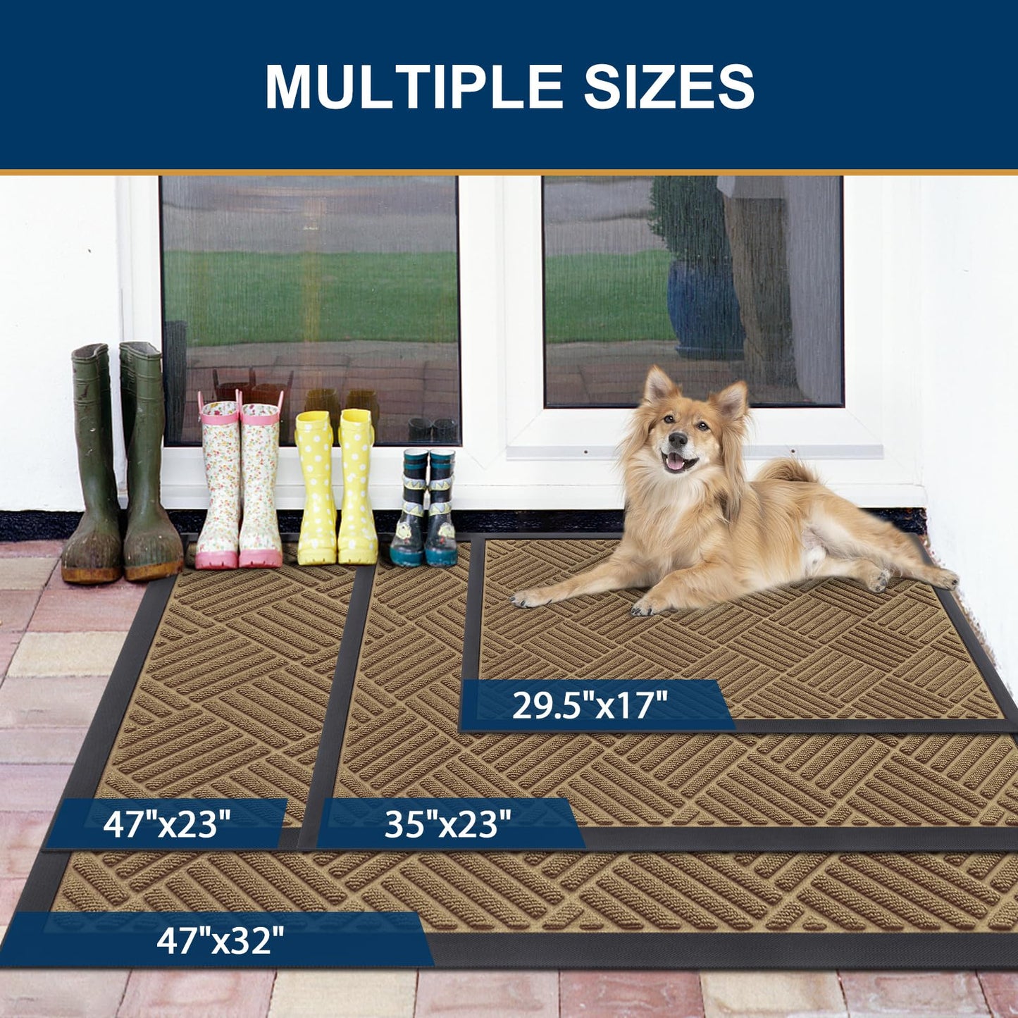 Smiry Front Door Mat Outside Entrance, Heavy Duty Outdoor Indoor Natural Rubber Doormat, Non Slip, Trap Dirt and Moisture, Easy Clean, Low Profile Patio Porch Entryway Mat, 35x23, Coffee