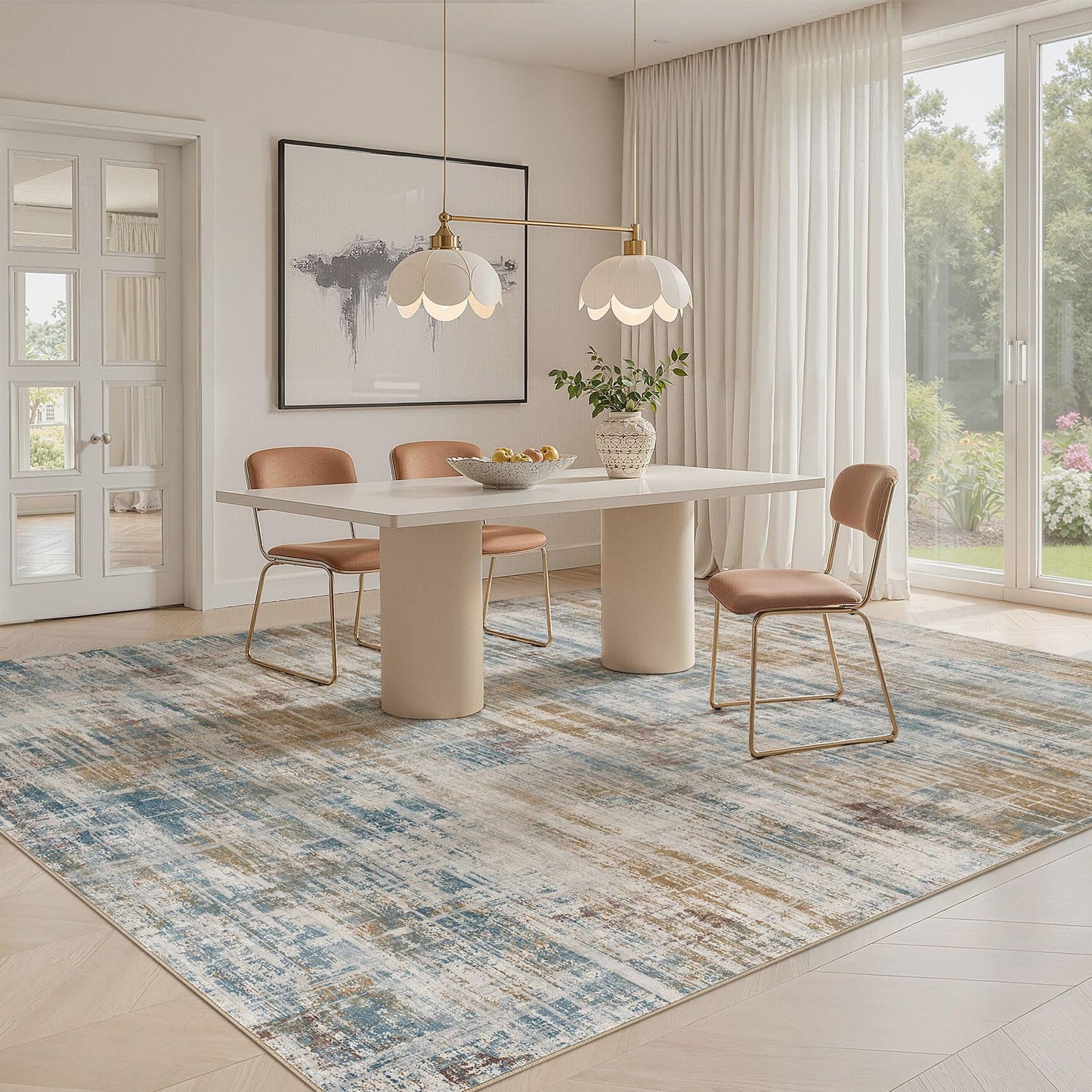 UERMEI 10x12 Area Rug for Living Room: Washable Modern Neutral Abstract Large Soft Low Pile Carpet Non-Slip Pet Kids Friendly Indoor Decor for Bedroom Dining Room Home Office Nursery Blue Brown