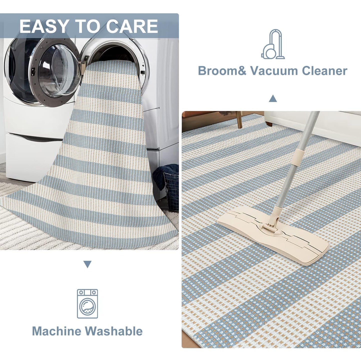 LEEVAN Outdoor Porch Rug 2x4.3, Washable Front Door Mat, Welcome Mat Outside Entrance, Blue White and Tan Striped Outdoor Entryway Rug, Farmhouse Buffalo Plaid Porch Layered Doormats Entry