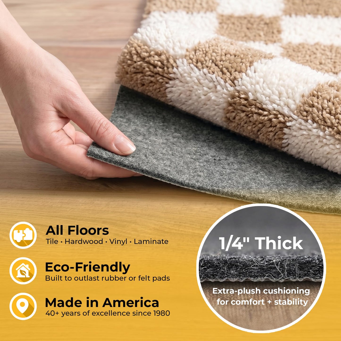 Hold-a-Rug Plush 2' x 8' Nonskid, Nonslip Rug Pad, Reversible Gripper, ¼ Thick, Safe for All Floors and Carpet, Keep Area Rugs Secure