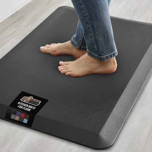 GORILLA GRIP Comfortable Cushioned Kitchen Mats for Floor, Waterproof Stain Resistant Top, 3/4 Inch Thick Ergonomic Standing Desk Anti Fatigue Mat, Supports Ankles and Feet, 17x24, Black