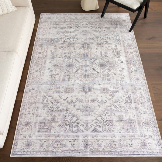 Nuloom Splashguard Kaleen Grey/Ivory, 5' x 8', Vintage, Soft and Cozy, High Traffic, Stain Resistant, Easy Clean, Durable, Machine Washable Area Rug for Bedroom, Living Room, Dining, Den, Foyer