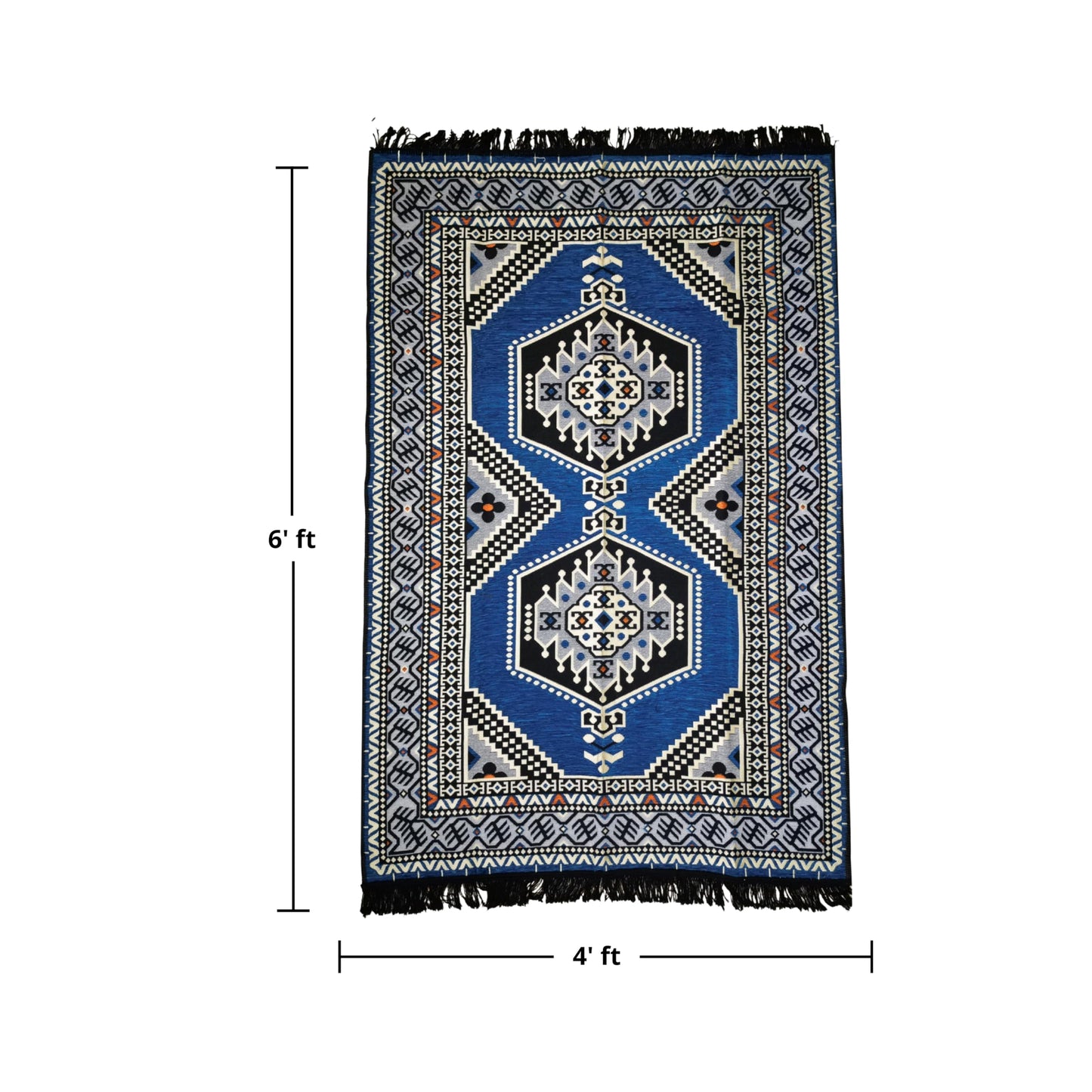 mysticalanatolia Kilim Area Rug 4'x6' Flatweave, Machine Washable, Lightweight, Foldable, Boho Tribal, Ideal for Living Room, Dining Room, Bedroom - Blue/Grey