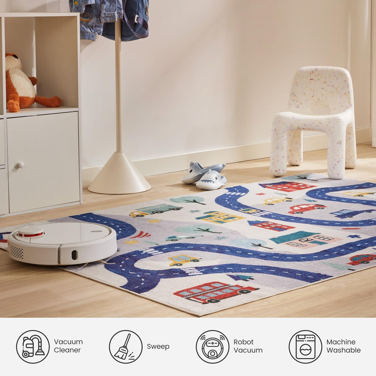 SLEEP ZONE Kids Rugs for Playroom, Area Rugs for Bedroom Girls and Boys, Washable Nursery Rug Carpet, Non Slip Rug Play Mat for Playing with Cars, City View, 4X6 Feet