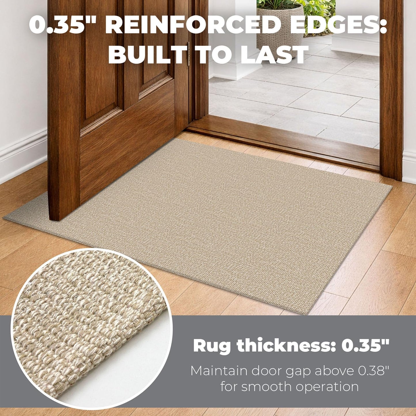 Lansny Washable Runner Rug 2x6 Runners for Hallway Braided Cotton Entryway Runner with Non Slip Backing Indoor Carpet Runners for Kitchen Bedroom, Khaki/Beige