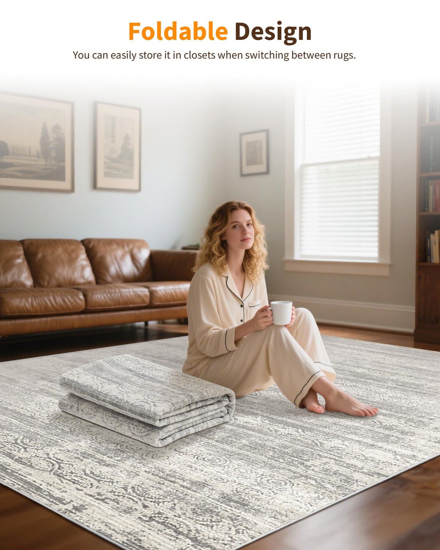 Washable Rugs 8x10 for Living Room - Stain Resistant Non-Shedding Modern Abstract Area Rug, Soft Thin Indoor No Slip Carpet for Bedroom, Dining Table, Home Office - Charcoal Grey (8'x10')