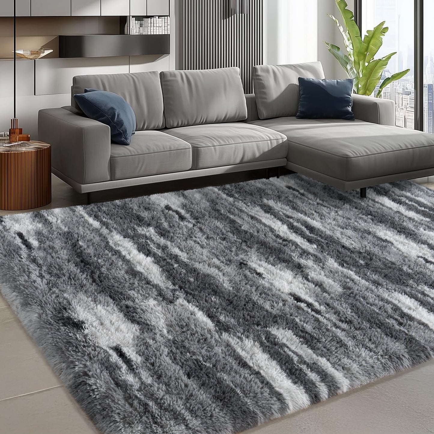 Ailyei Shag Rugs for Living Room 5x7, Ultra Soft Abstract Grey Big Fuzzy Rugs for Bedroom, 5 x 7 Fluffy Shaggy Plush Carpet Girls Kids Room Dorm Upgrade Non-Slip